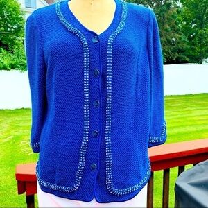 Stizzoli made Italy Stretch knit Cardigan Sweater Jacket textured royal blue xl